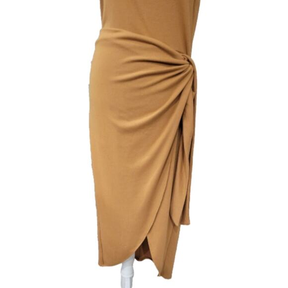 LBLC The Label‎ Eva Side Tie Midi Wrap Dress Women's Size Large Gold Tan - Picture 4 of 11